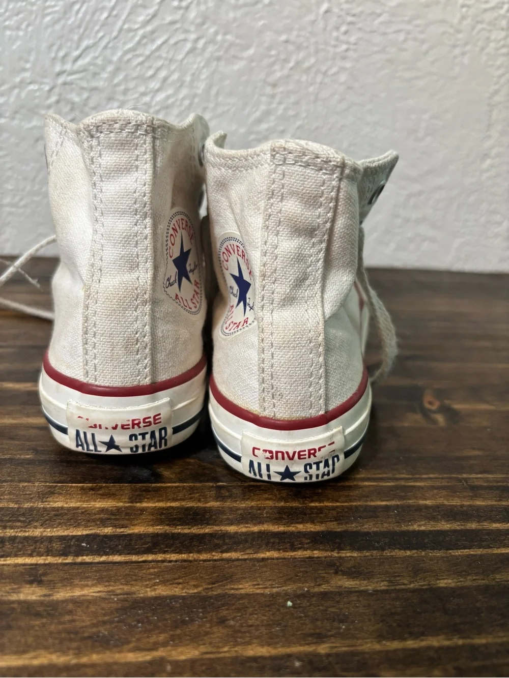 Converse Kids High-Top Canvas Sneakers in Off-White with Red Trim